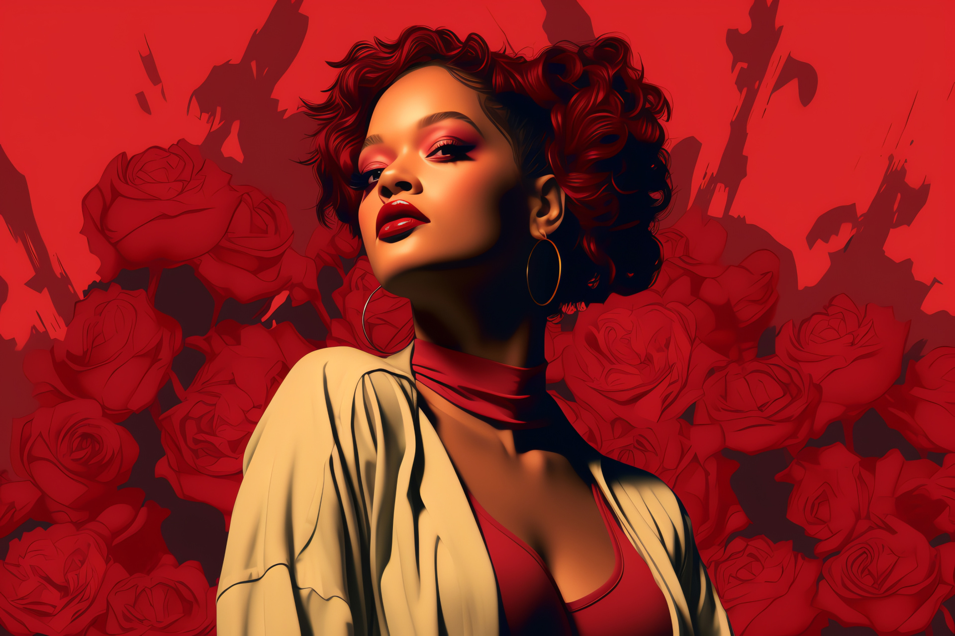 Rihanna publicity still, Two-tone contrast, Piercing look, Poised stance, Self-assurance, HD Desktop Image