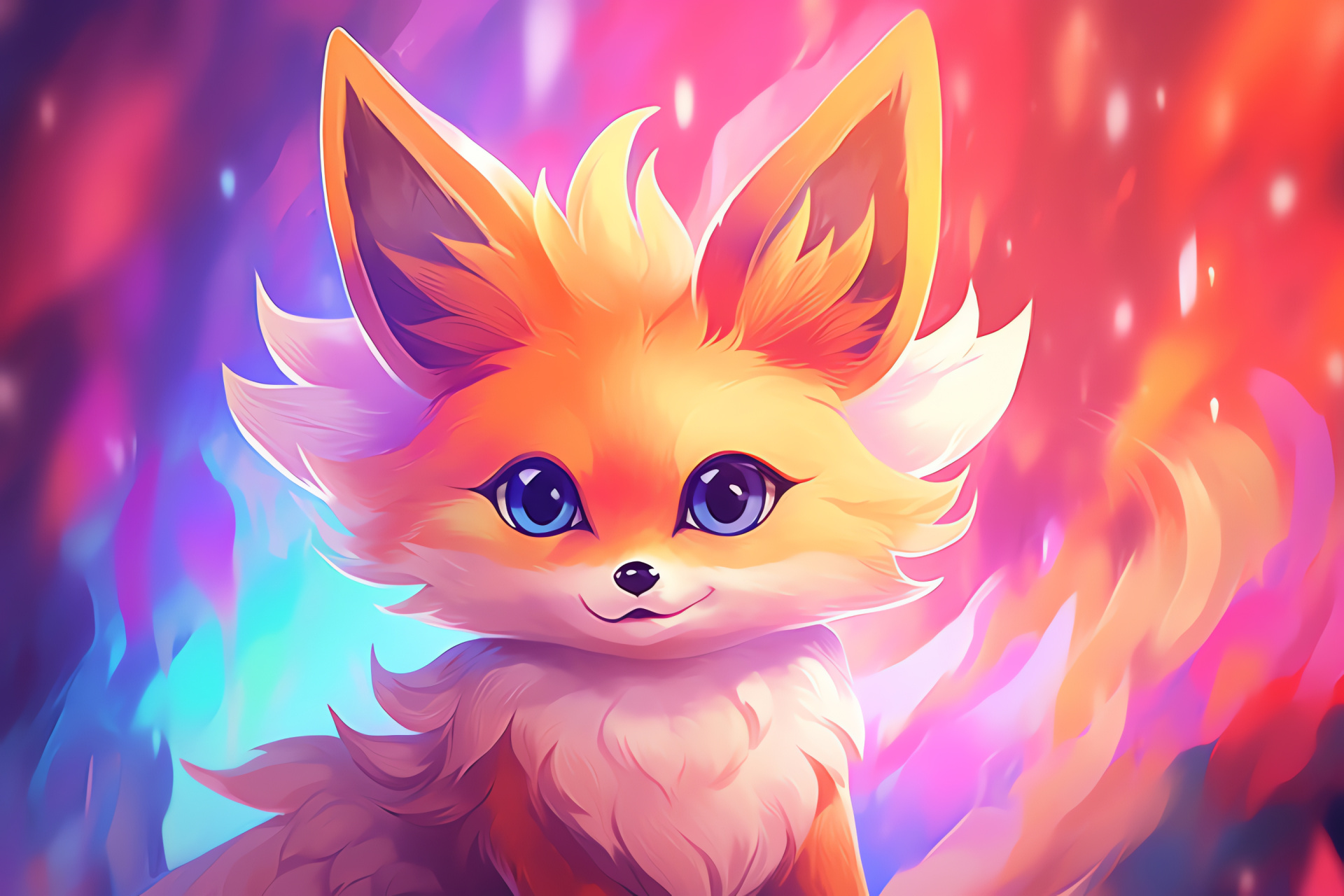 Fennekin, Pyrokinetic creature, Soft pelt, Enthralling spectrum, Rosy hues, HD Desktop Image