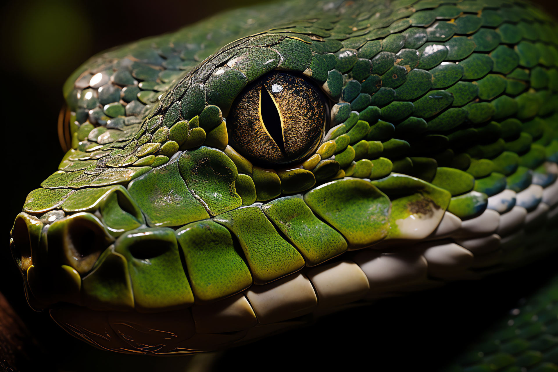 Anaconda in rainforest, Giant snake eyes, Anaconda glossy skin, Reptile South American, Snake in greenery, HD Desktop Wallpaper