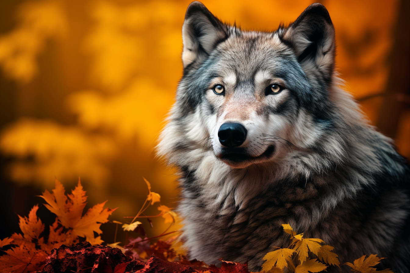 Wolf portrait, Canidae species, predator gaze, artistic backdrop, fierce creature, HD Desktop Wallpaper