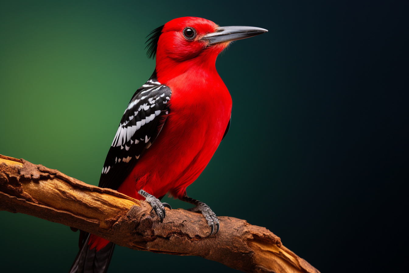 Arboreal pecker, Bold red-black, Intense cutout, Single color emphasis, Wildlife study, HD Desktop Image